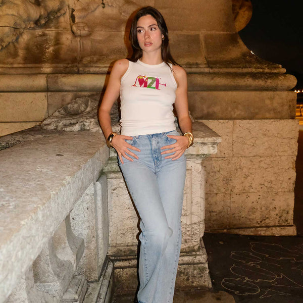 White Sequins Logo Tank